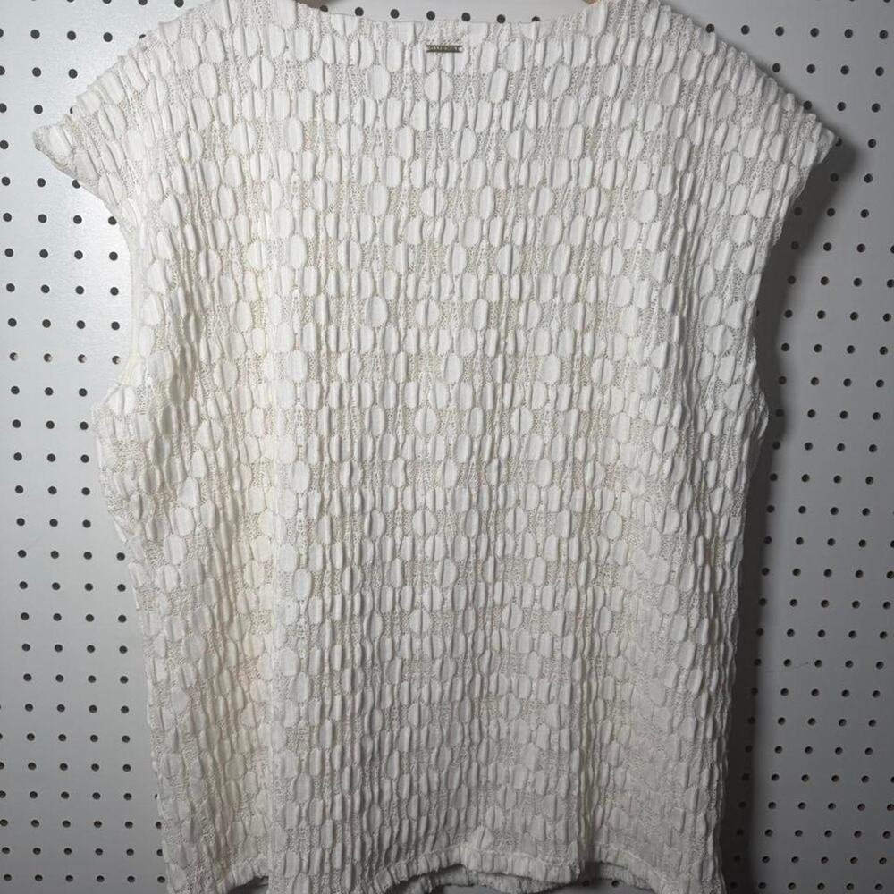 New Anne Klein Blouse Womens XL White Sleeveless Textured Lined Stretch - Picture 4 of 4